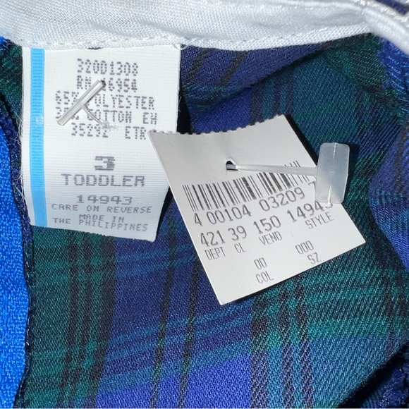 NWT Vintage Baby Girls Long Bubble Romper  Blue Green Plaid Eyelet Lace Ruffle 3 - Picture 5 of 5